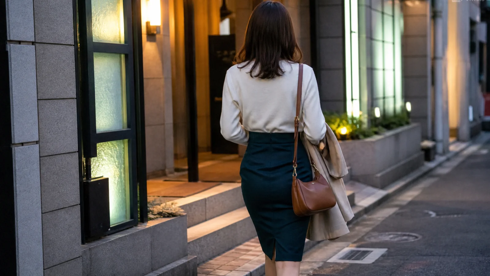 仕事先へ向かう応募者の後ろ姿
